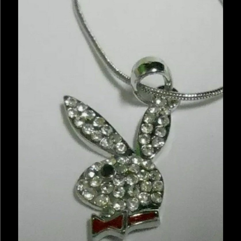 Elegant Silver and RED Crystal Bunny Pendant Necklace my PLAY BOY STYLE NEW - Picture 1 of 12
